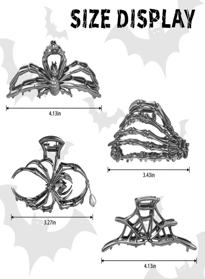 DPWCVM 3Pack Metal Black Spider Web hair clips Skeleton Hand Skull Hair Clips for Women And Girls,Goth Accessories for Thick Hair, Claw Clips Hair Accessories Halloween Christmas Gift (Black 3Pcs) - Image 2